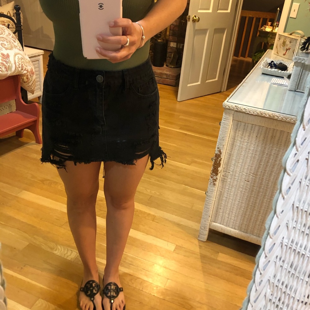 Forever 21 Ripped Black Denim Skirt